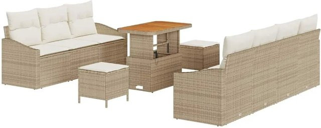 vidaXL Garten-Sofa-Set aus Poly-Rattan mit Kissen, 10-teilig, Beige - Bild 1