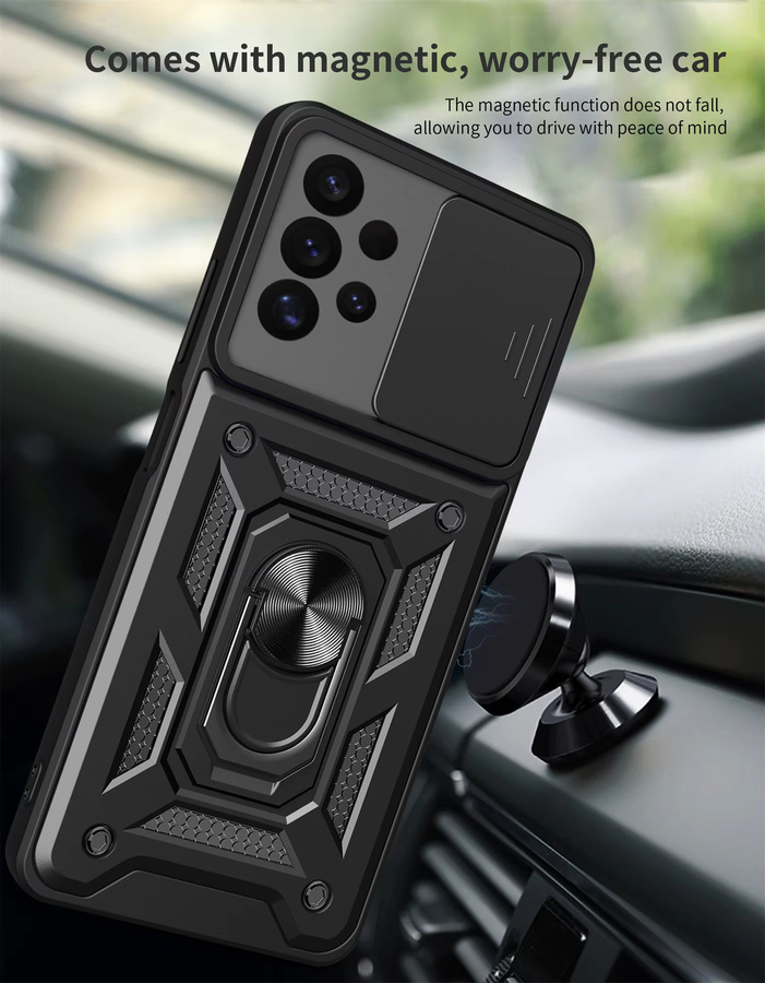 Magnetische Stoßfeste Schutzhülle für Samsung Galaxy A13 4G mit Kameraobjektiv-Schutz und Auto-Halterung Ring in Silber - Bild 2