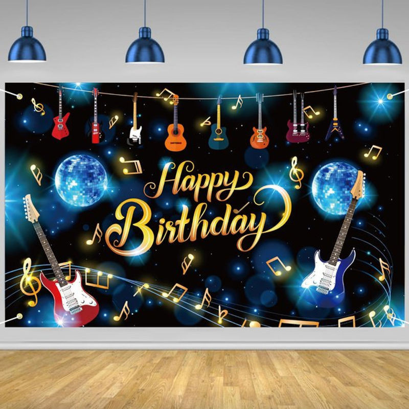 Musiknote und Gitarre Geburtstag Banner als hängende Partydekoration in Blau und Mehrfarbig - Bild 1