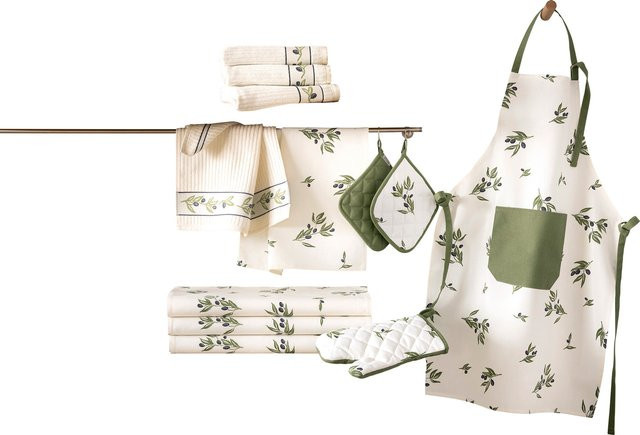Heine Geschirrtücher Floral in White, Green und Multicolour aus Baumwolle und Leinen - Bild 1