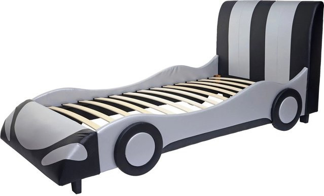 MCW Kinderbett MCW-E14 im Autodesign mit Lattenrost, Schwarz-Silber, B: 100 cm, T: 190 cm - Bild 2