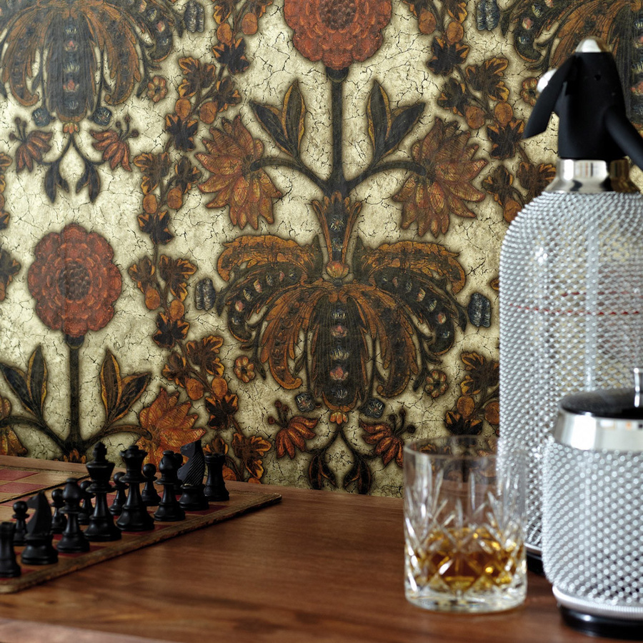 Little Greene Tapete New Bond Street Burnish in Braun und Gold mit floralem Botanical-Design - Bild 1