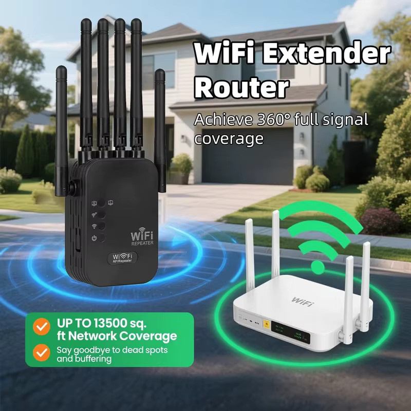 Regaton Dual-Band WLAN-Verstärker AC1200/AC300 Wi-Fi 5 Repeater in Schwarz - Bild 1