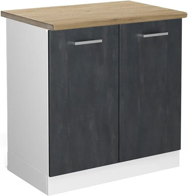 Vicco Spülenunterschrank R-Line mit Arbeitsplatte in Schwarz Beton und Weiß mit Eiche, Breite: 80 cm - Bild 2