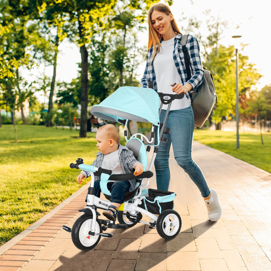 HOMCOM 6-in-1 Kinderdreirad mit Schubstange und Sonnendach in Grün - Bild 2