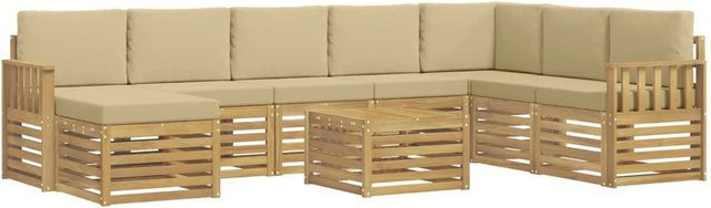vidaXL Outdoor-Sofagarnitur 7-teilig in L-Form aus Akazienholz mit Polstern, Weiß und Beige, B/T/H: 59 x 59 x 37 cm - Bild 1