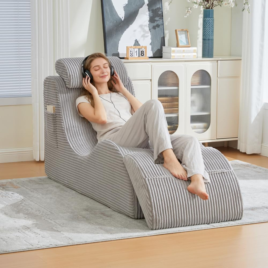 Gomyway Moderner Relax-Sessel aus Cord in Grau mit ergonomischer Rückenlehne und Polsterung, B/T/H: 160 x 66 x 90 cm - Bild 2