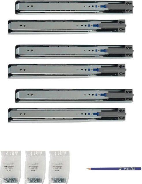 vasalat Kugelauszug Softclose Vollauszug mit Dämpfung, Farbe: Silber, 2 Paar - Bild 1