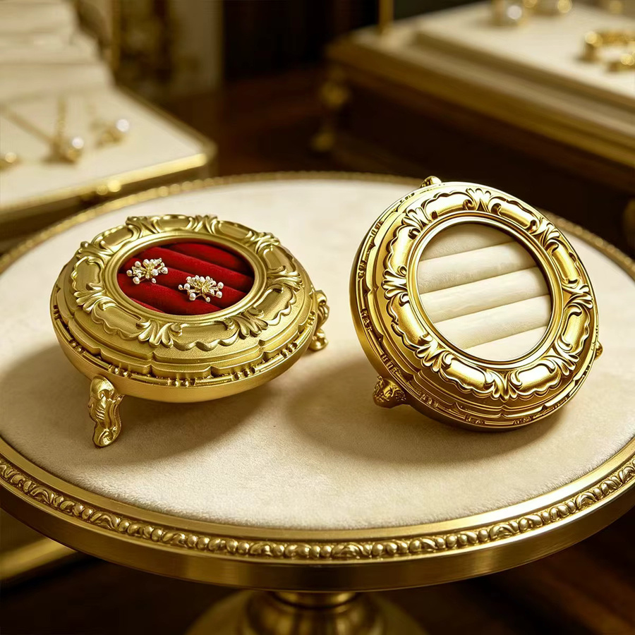 Barocke Schmuckbox mit Relief-Schnitzerei in Gold und Beige als Ringorganizer und Hochzeitsgeschenketui - Bild 2