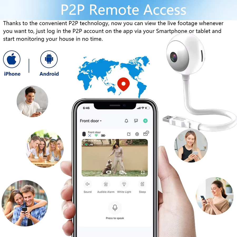 Tuya Mini WLAN-Kamera für Innenräume, 5MP 2K Sicherheitskamera in Weiß mit KI-Auto-Tracking und USB-Anschluss als kabelloser Babymonitor - Bild 5