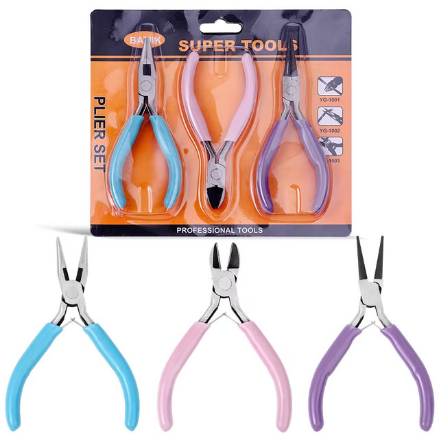 SMI Fine 3-teiliges Schmuckwerkzeug-Set aus Metall in Blau für DIY-Schmuckherstellung und Bastelarbeiten mit Nadelspitzzange, Rundzange und Drahtschneider - Bild 1