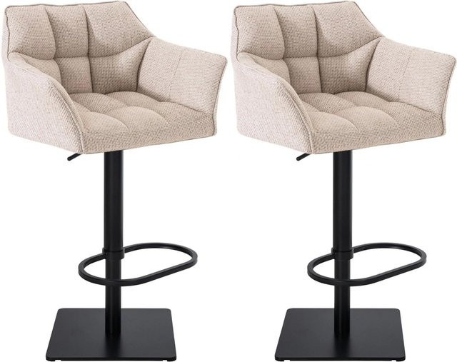 DELUKE 2er Set Barhocker SIHAR in Elfenbein mit schwarzem Gestell, höhenverstellbare Barstühle mit Lehne und 360 Grad Drehbarkeit, B/T/H: 64 x 45 x 88 cm - Bild 1