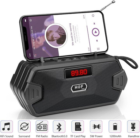 AyeBeau Tragbarer Bluetooth Lautsprecher mit FM Radio und Bass Subwoofer in Schwarz