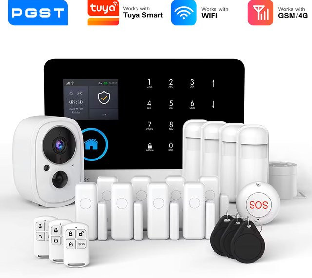 PGST Sicherheits Set Einbruchalarmanlage mit WiFi und 4G/2G GSM für Tuya Smart Life zur mobilen Überwachung von Haus und Geschäft - Bild 1