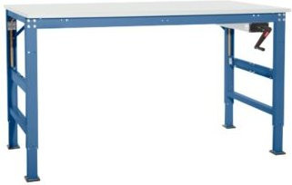 Manuflex Arbeitstisch Ergo K mit Kurbel in brillantblau, Tischplatte PVC Dekor, B: 150 cm, T: 80 cm, H: 45 bis 150 cm - Bild 1