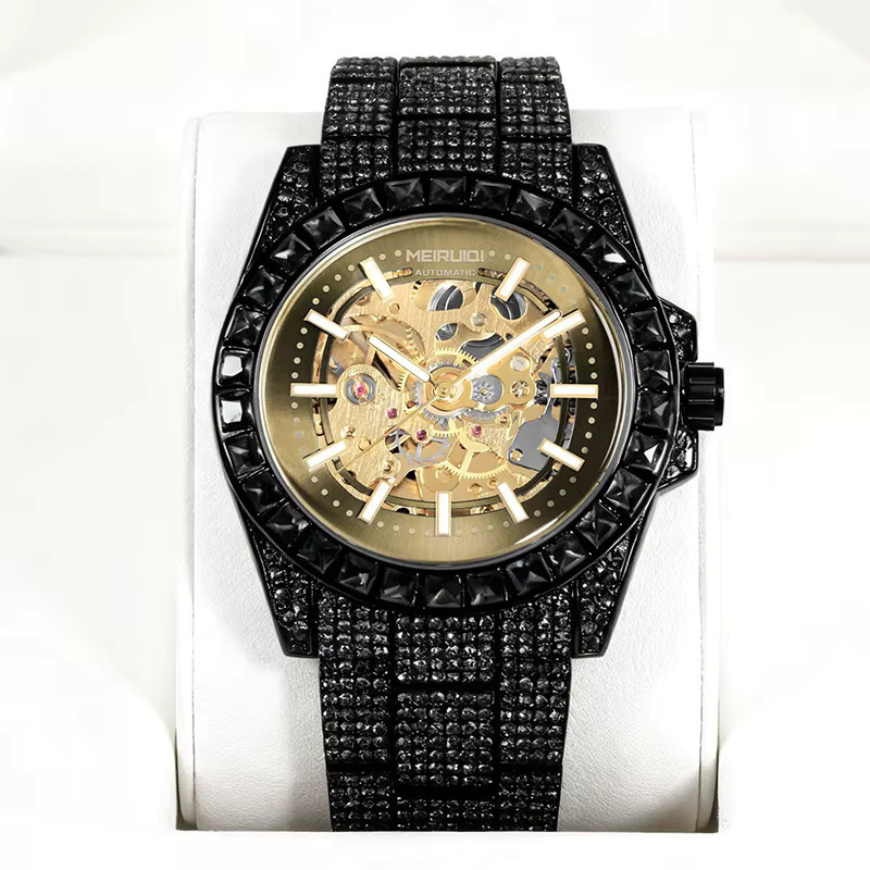 Herren Armbanduhr Automatik, Edelstahl, Gold, Zirkonia, Blau, Rund - Bild 2