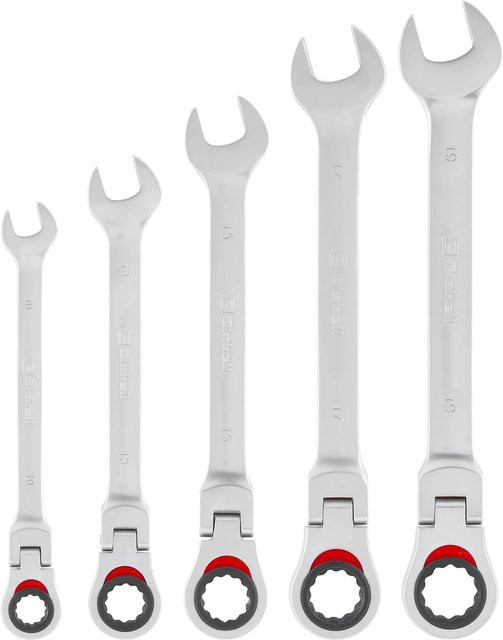 Einhell Gabel-Ring-Ratschenschlüssel-Set Flexibel 5-teilig aus Chrom-Vanadium in Schwarz-Silber Ø 10 mm - 19 mm - Bild 1