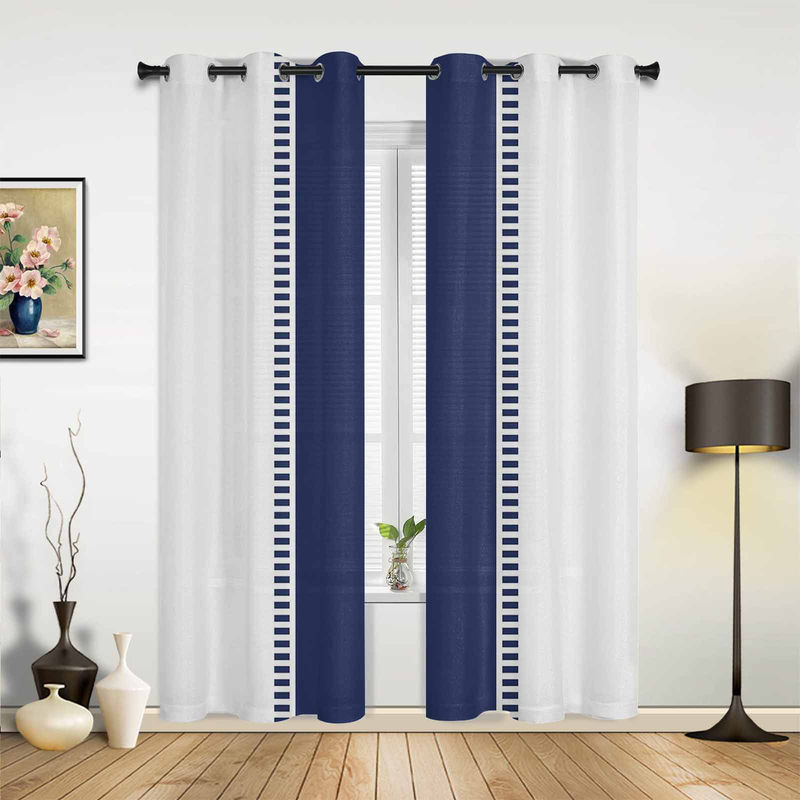 Super Six Vorhang mit blauem Streifenmuster in Weiß, semi-transparent, B: 135 cm, H: 60 cm - Bild 3
