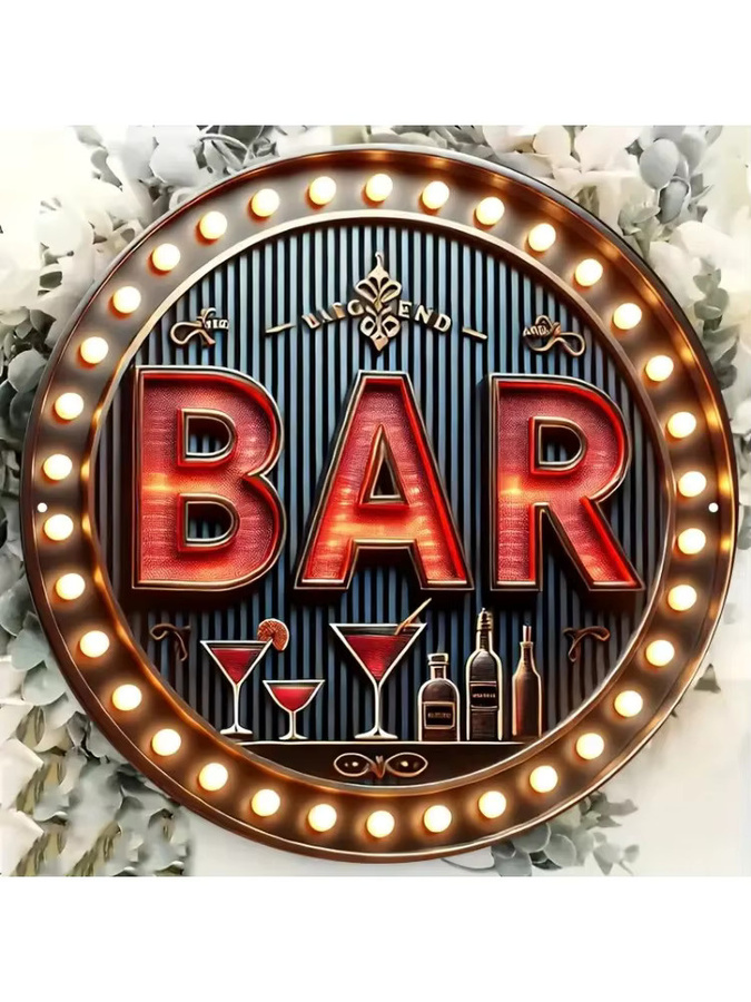 HELLOYOUNG AceBar Neon LED Wandschild, Retro Aluminium-Plakette in Rot und Gold, runde Metall-Deko für Pub und Hausbar, Durchmesser: 20,32 cm - Bild 4