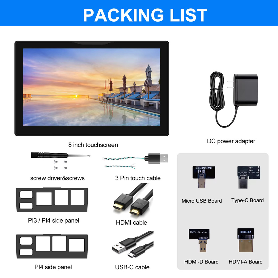 UNEW 8 Zoll Raspberry Pi 5 LCD-Touchscreen Display mit 1280 x 800 Auflösung, HDMI und USB, Schwarz, inklusive eingebautem Lüfter und Lautsprecher - Bild 6