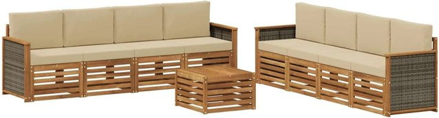 vidaXL Sofagarnitur aus Massivholz Akazie mit 9 Kissen in Natur-Beige - Bild 1