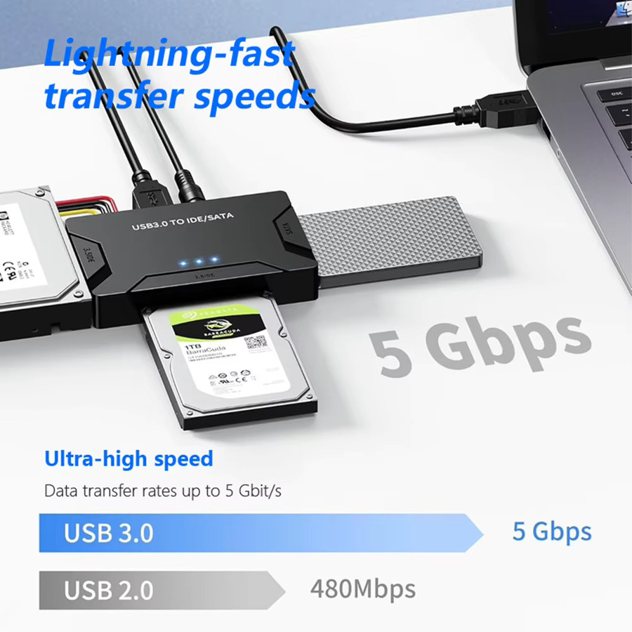 EOENKK USB 3.0 zu SATA IDE Festplattenadapter Konverter für 2,5 und 3,5 Zoll SATA und IDE HDD SSD bis 6TB in Schwarz - Bild 2