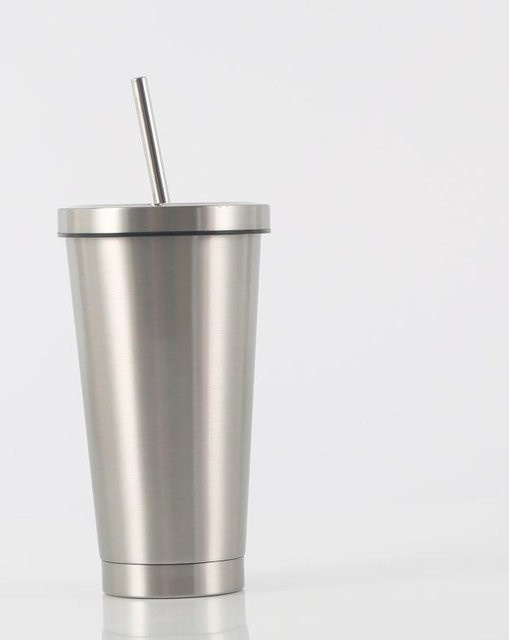 Yiran Furniture Doppelter Edelstahl-Strohbecher in Silber, Vakuum-Kaffeetasse mit 16oz (ca. 473 ml) - Bild 1