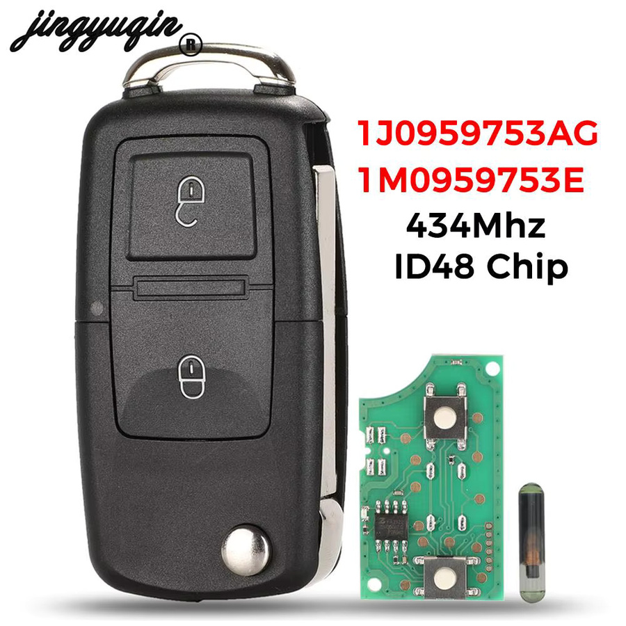 Jingyuqin Klappschlüssel mit ID48 Chip für VW und SEAT, 315/434MHz, Schwarz - Bild 2