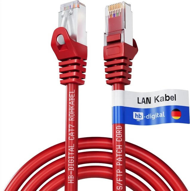 hb-digital LAN Kabel CAT 7 Rohkabel RJ45 S/FTP PiMF LSZH AWG 26 Rot, 0,5 m - Bild 1