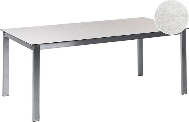 Beliani Gartentisch COSOLETO in Weiss und Silber mit Glasplatte und Metallgestell im Industrial-Design, B/T/H: 180 x 90 x 75 cm - Bild 1