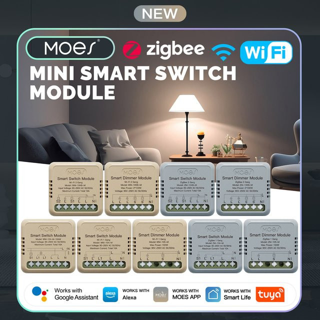 MOES Star Ring Mini DIY Smart Switch Tuya ZigBee WiFi Licht Dimmer Vorhangmodul Fernbedienung in Weiß kompatibel mit Alexa und Google Home - Bild 1