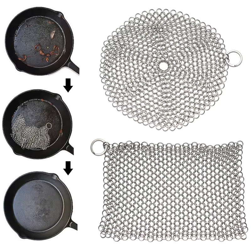 DOORSACCERY Edelstahl Reinigungsbürste aus Gusseisen und Stahl für Pfannen und Grills, Silber - Bild 2