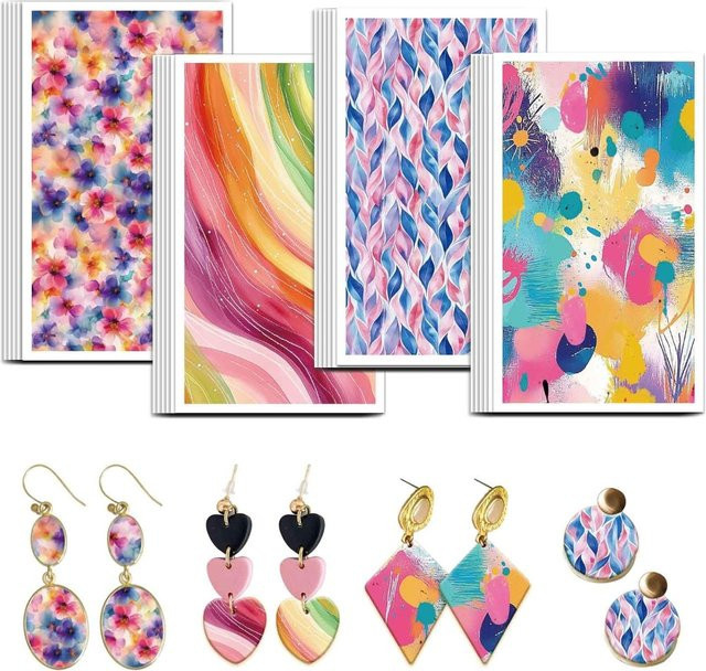 24er Set Transferpapier mit bunten Mustern in 4 Designs für Polymer-Ton und Lackspritzer, Multicolor - Bild 1