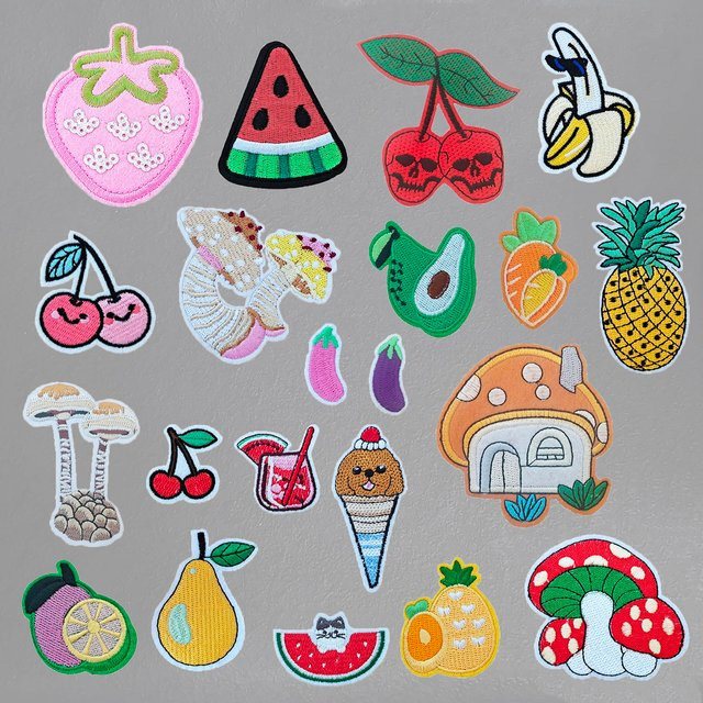 Buntes Cartoon Gemüse und Obst Set als Hotmelt-Kleber Eisen-On Patch für Kleidung und Taschen zur DIY Dekoration - Bild 1