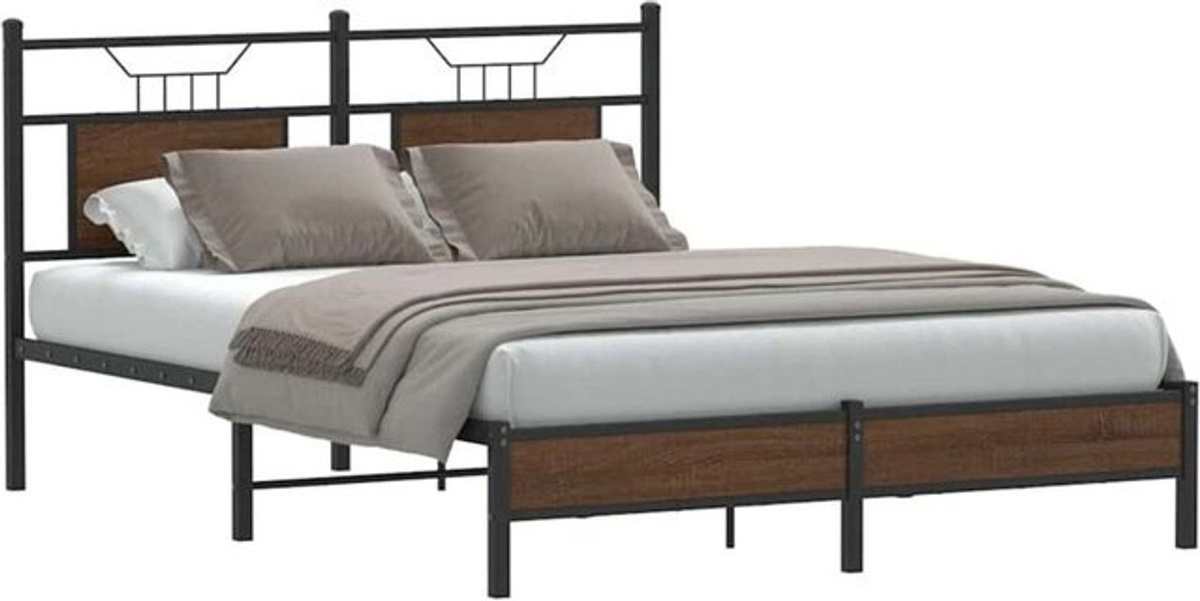 Vidaxl Metallbett im Industrial Design aus Holzwerkstoff und Stahl, Braun, B: 140 cm, L: 200 cm - Bild 1