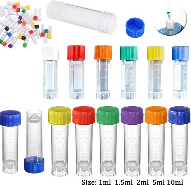 Transparente Kunststoff-Reagenzgläser mit Schraubverschluss für Schule und Chemiebedarf, 1–10 ml, Orange, 100 Stück - Bild 1