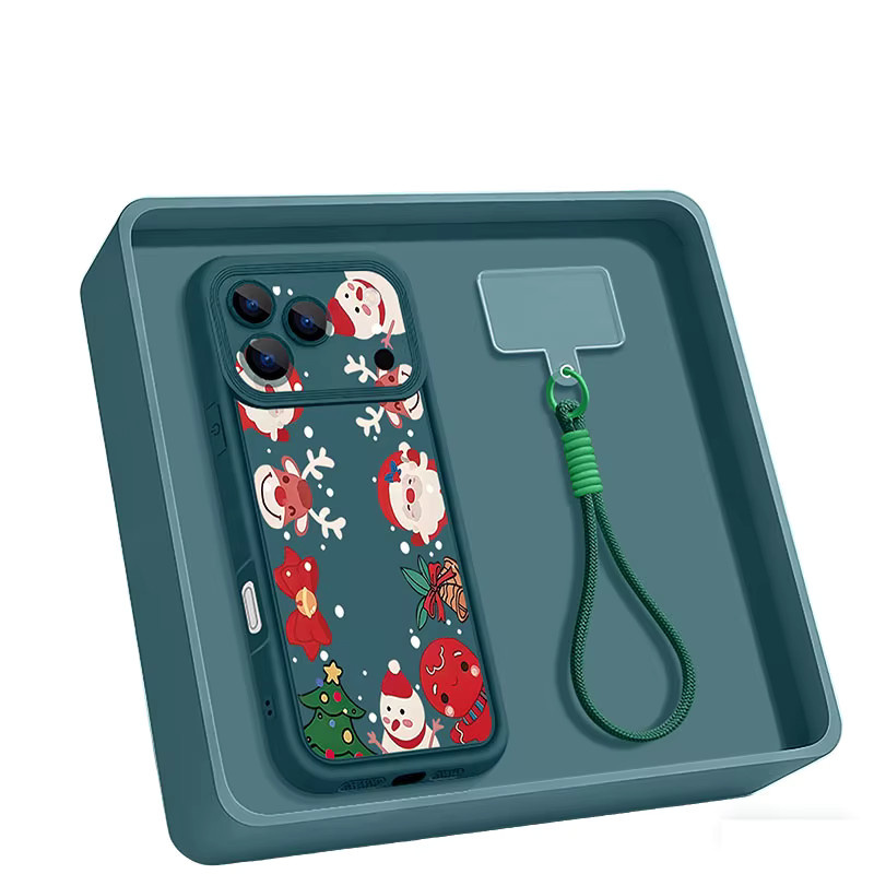 Stoßfeste TPU Handyhülle mit Cartoon-Weihnachtsdruck und Lanyard für iPhone 17 Pro Max, 16, 15, 14, 13, 12, 11 in Blau von YISHANGOU - Bild 5