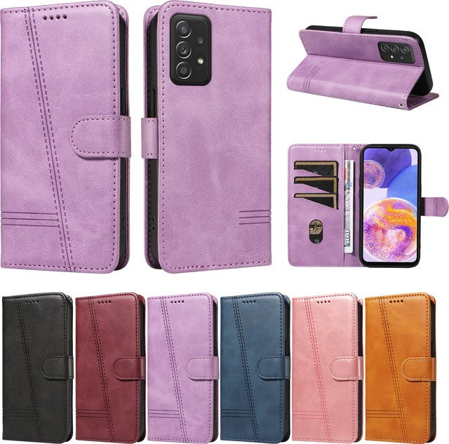 Leder Flip Wallet Case mit Kartenfächern für Samsung Galaxy A32 A33 A34 A35 A52 A52S A53 A54 A55 A72 A73 5G M15 M22 M54 M55 M62 in Lila - Bild 1