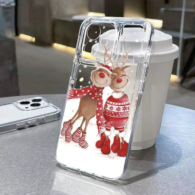 TUNEDEE Handyhülle mit Schneeflocken und Elch Design für iPhone 11 12 13 14 15 16 Pro Max XR XS X 7 8 Plus SE, Transparent Grau - Bild 1