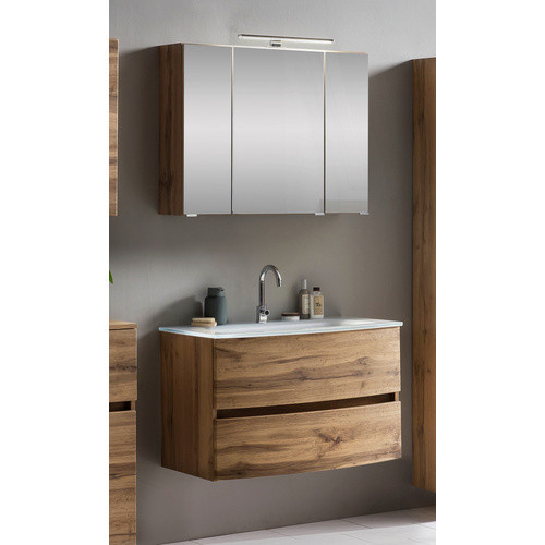 HELD MÖBEL Waschtisch-Set KOPENHAGEN, 4-teilig, braun und weiß, modern, wandmontiert - Bild 2