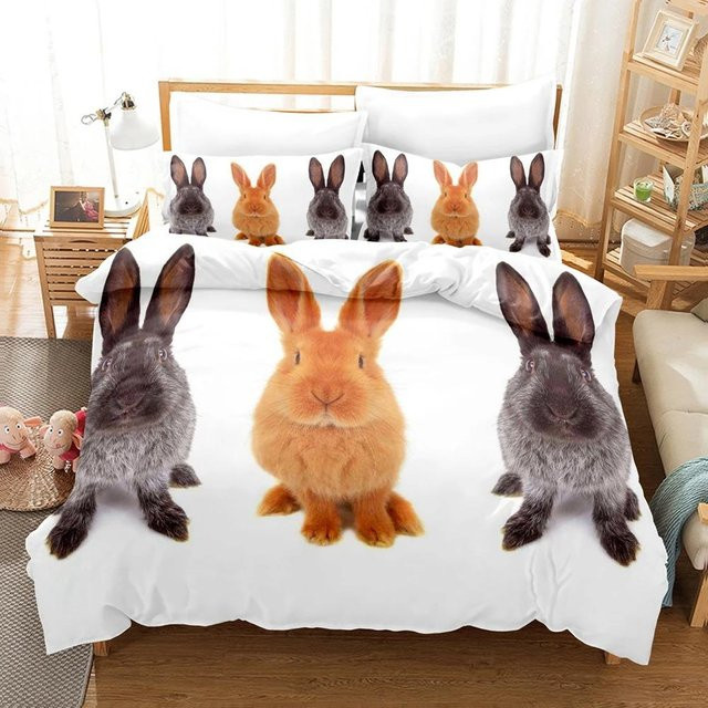 Binchi Fitness 3D Kaninchen Bettwäscheset aus Mikrofaser mit Kissenbezug, Weiß, B/H: 70 x 133 cm - Bild 1