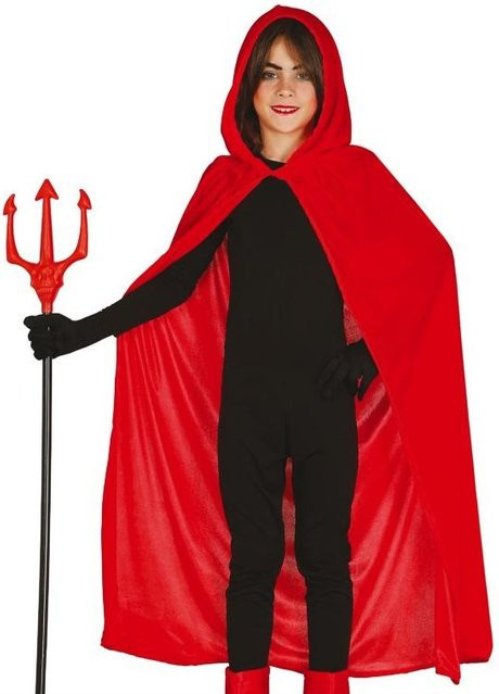 Roter Umhang mit Kapuze Teufel Vampir, 100cm, Schwarz, Rot - Bild 1
