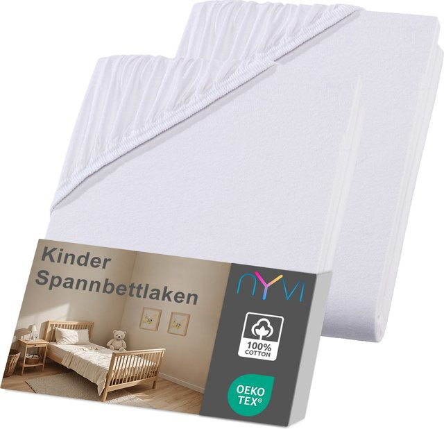 NYVI Kinder Spannbettlaken Junior 2er Pack, Weiß, B/T: 70 x 140 cm, für Matratzen bis 12 cm Höhe - Bild 1