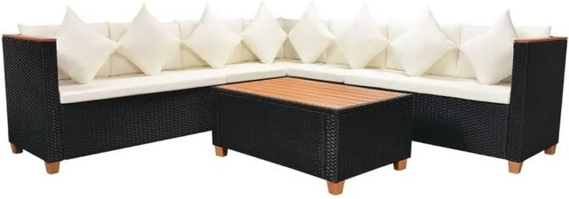 vidaXL 5-tlg Garten-Lounge-Set Modell 3 aus Poly Rattan in Schwarz mit Auflagen und Polstern für Terrasse und Garten - Bild 1