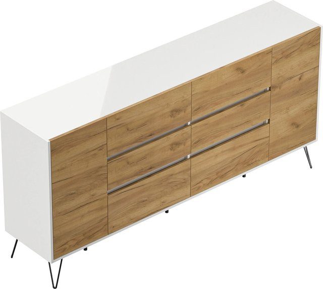 Posseik Sideboard Industrial R mit 6 Schubladen und 2 Türen in Weiß Eiche, Breite: 200 cm - Bild 1