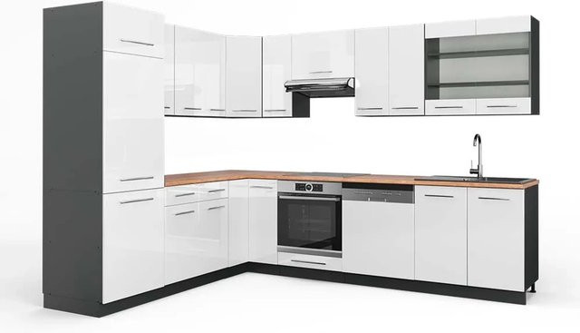 Vicco Fame-Line Küchenschrank-Set in Weiß Hochglanz und Anthrazit mit Eiche-Optik, B/H: 227 x 287 cm - Bild 1