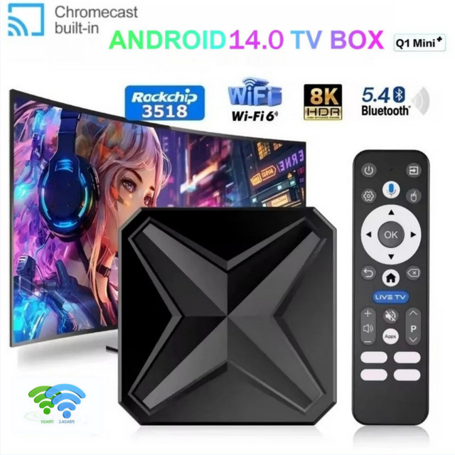 LEEDOAR MINI+ Smart TV Box Android 14 mit WiFi 6, RK3518 Prozessor, 2GB RAM, 16GB Speicher, Sprachassistent und 8K Unterstützung, Schwarz - Bild 1