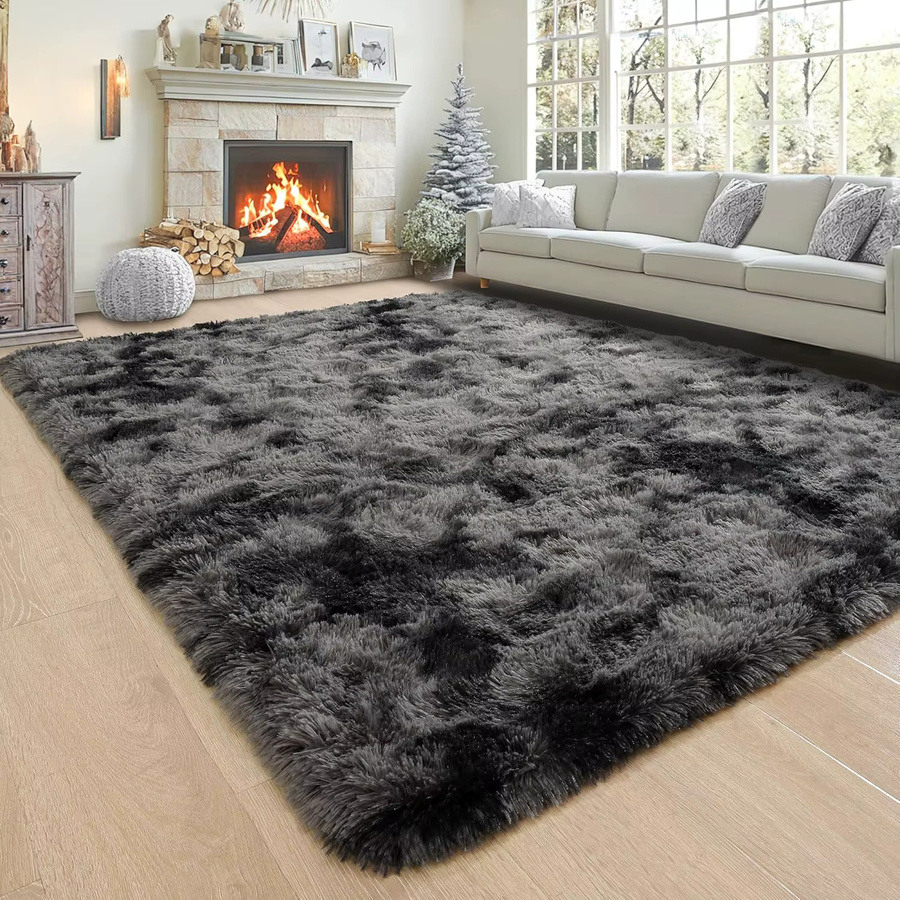 VIKAMA Moderner zotteliger Teppich aus Kunstfell in Blau, weich und flauschig für Wohnzimmer, Schlafzimmer oder als Baby-Krabbelmatte - Bild 4