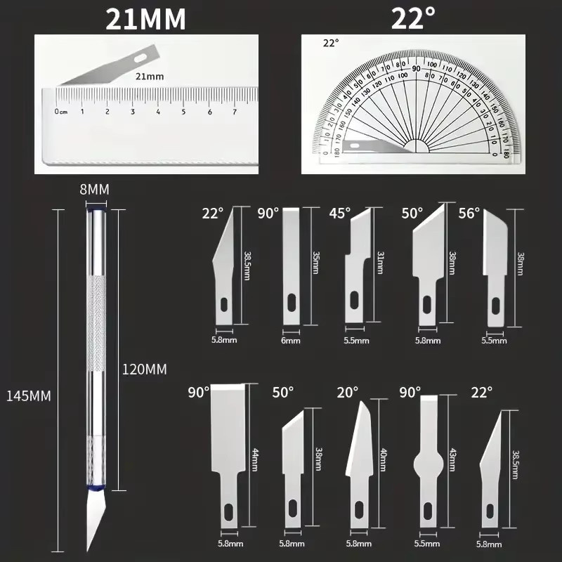 vvocci 13-teiliges Kunst-Siegel-Schnitzmesser-Set aus Metall in Silber für DIY und Reparaturen - Bild 3
