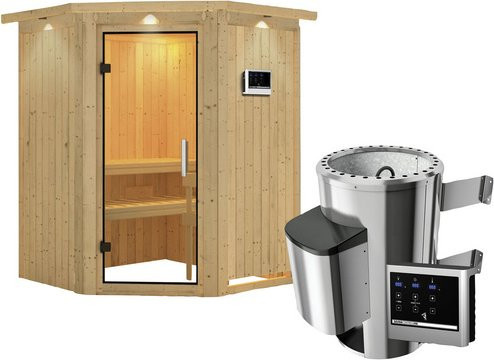 Karibu Sauna Wolmar für 3 Personen mit 3,6 kW Saunaofen und externer Steuerung, beige - Bild 1
